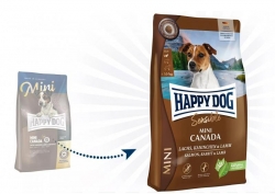 Сухой беззерновой гипоаллергенный корм для взрослых собак до 10 кг Happy Dog Mini Canada 25/14 (лосось, кролик, ягненок, мидии) Image 1